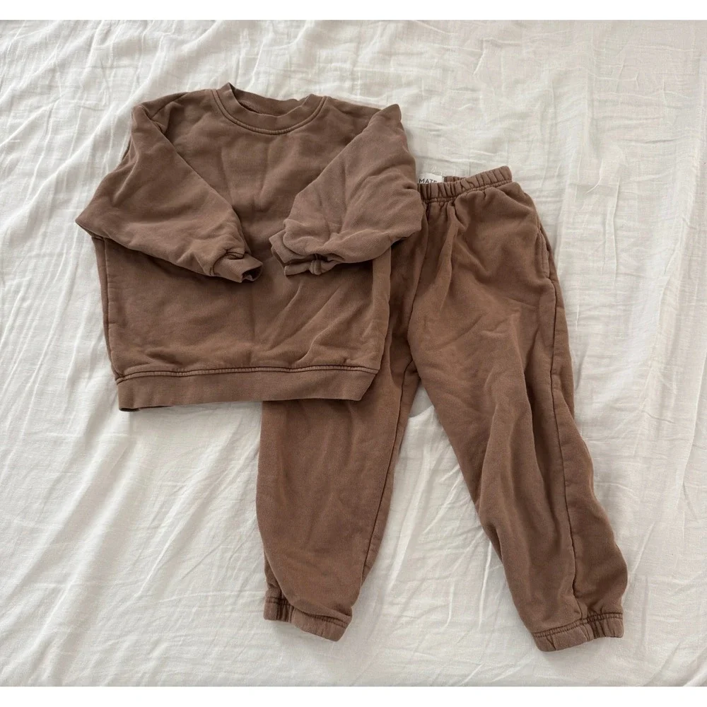 MATE the Label Kids Organic Cotton Fleece Sweatshirt Jogger Pants Set 6/7 Years